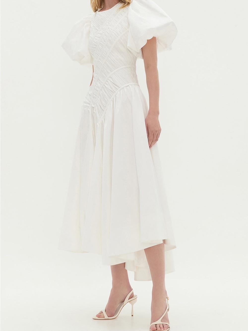 Aje White Puff-Sleeve Midi Dress